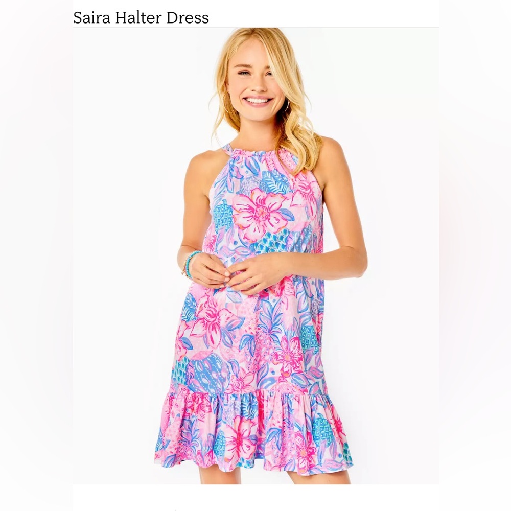 Lilly Pulitzer Pink Blue Floral Maxi Dress